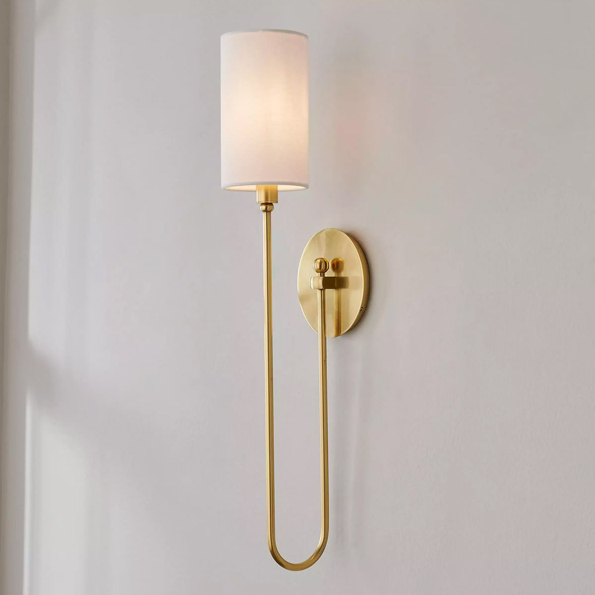 Midford Aged Brass White Linen Wall Sconce