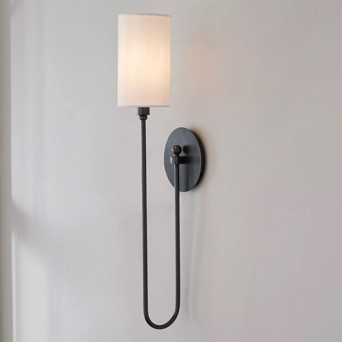 Midford Aged Brass White Linen Wall Sconce