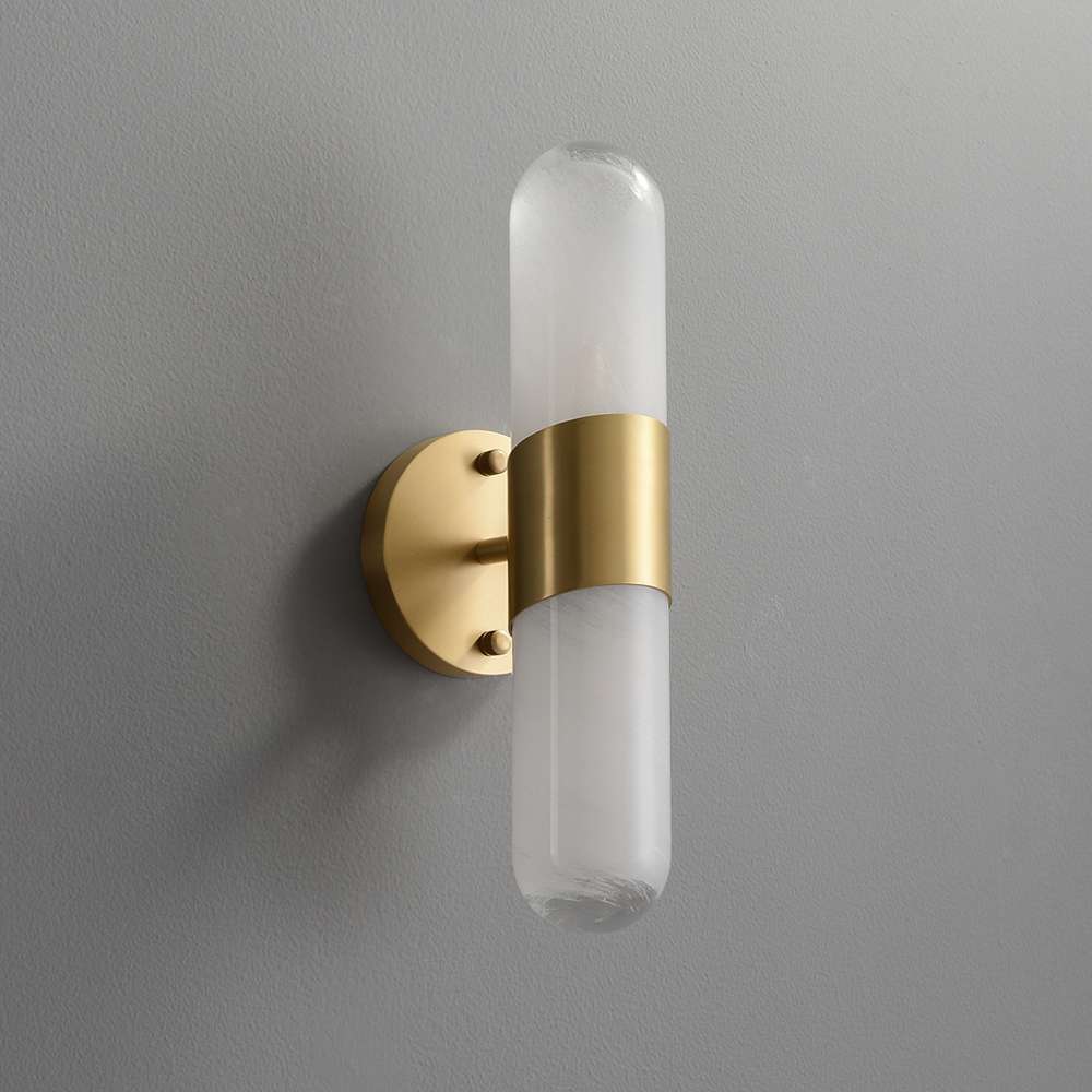 minimal brass shade sconce