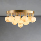 Modern Alabaster Bubble Globe Ceiling Light with Brass Finish, Flush Mount