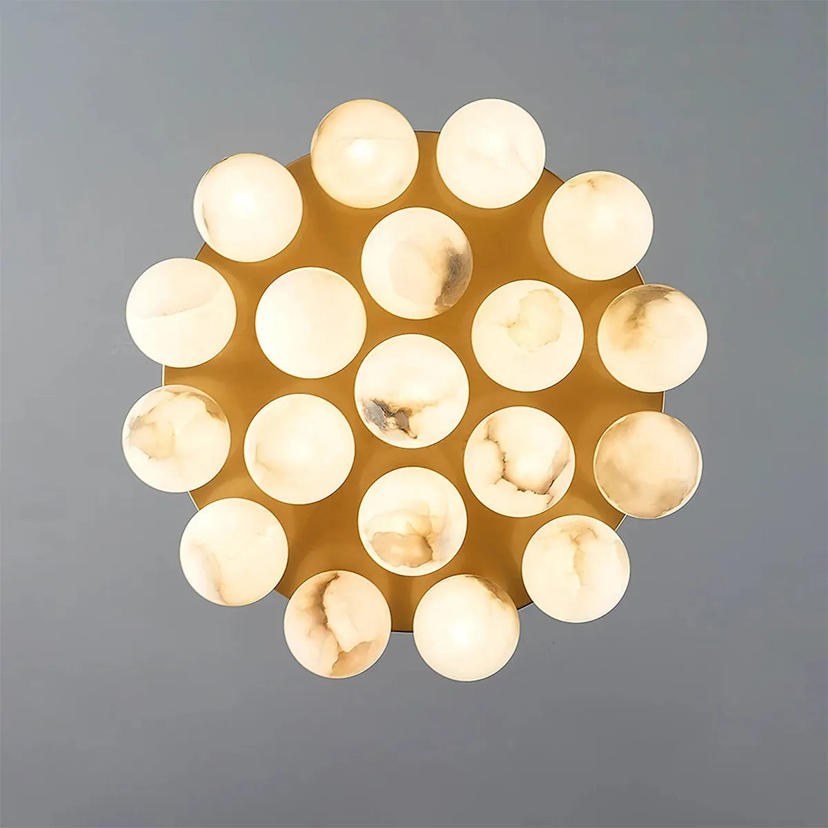 Modern Alabaster Bubble Globe Ceiling Light with Brass Finish, Flush Mount - View 6