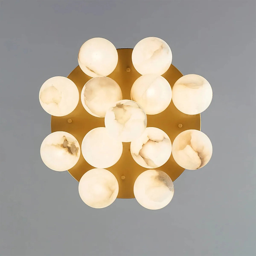 Modern Alabaster Bubble Globe Ceiling Light with Brass Finish, Flush Mount - View 7