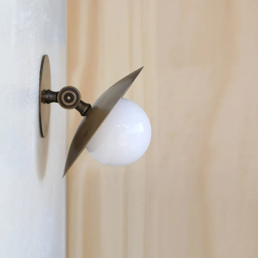 Modern Brass Disc Wall / Ceiling Lamp, Handmade Glass Light