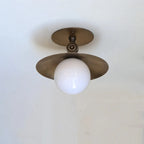 Modern Brass Disc Wall / Ceiling Lamp, Handmade Glass Light - View 2