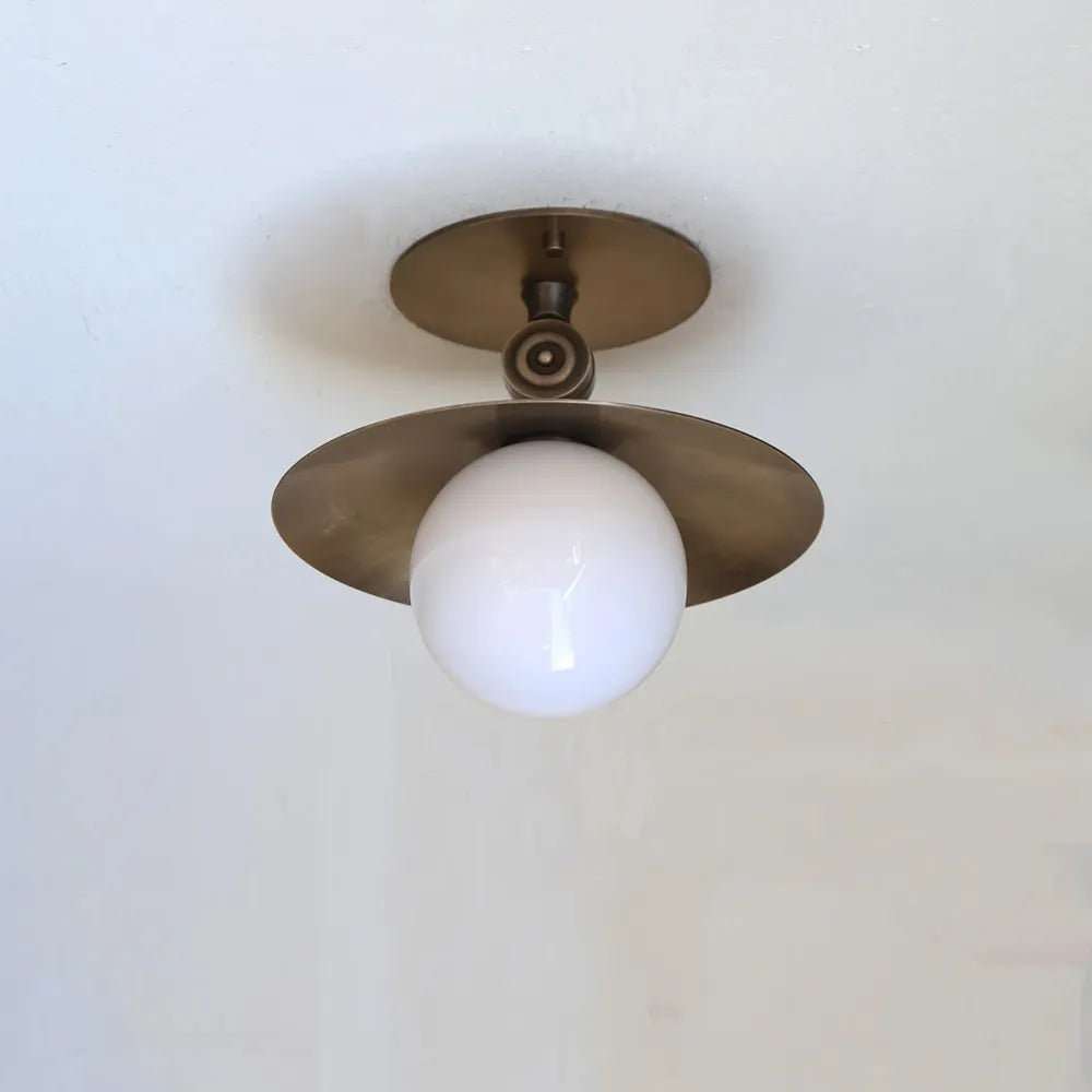 Modern Brass Disc Wall / Ceiling Lamp, Handmade Glass Light - View 2