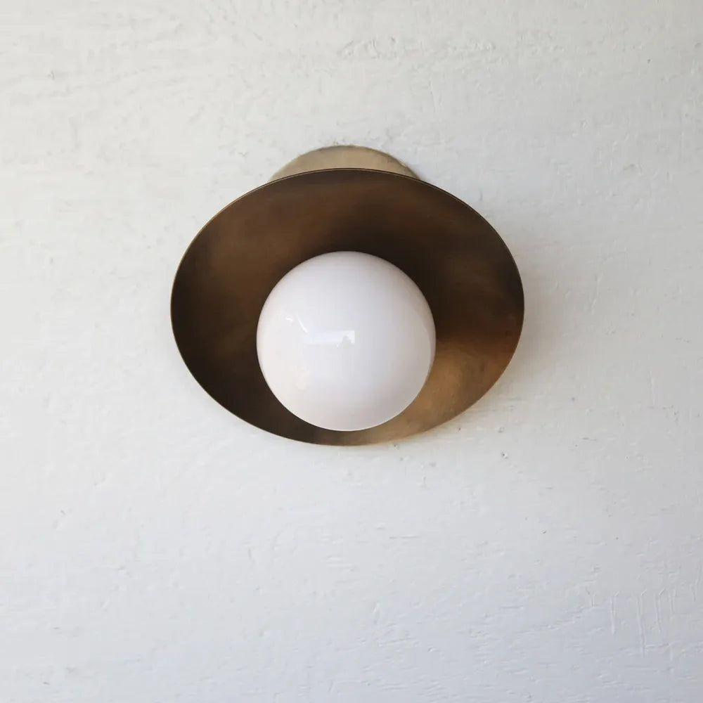 Modern Brass Disc Wall / Ceiling Lamp, Handmade Glass Light - View 4