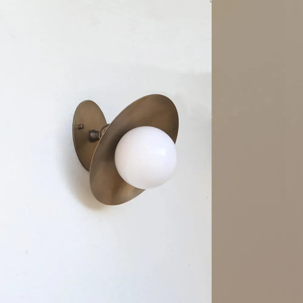 Modern Brass Disc Wall / Ceiling Lamp, Handmade Glass Light - View 5