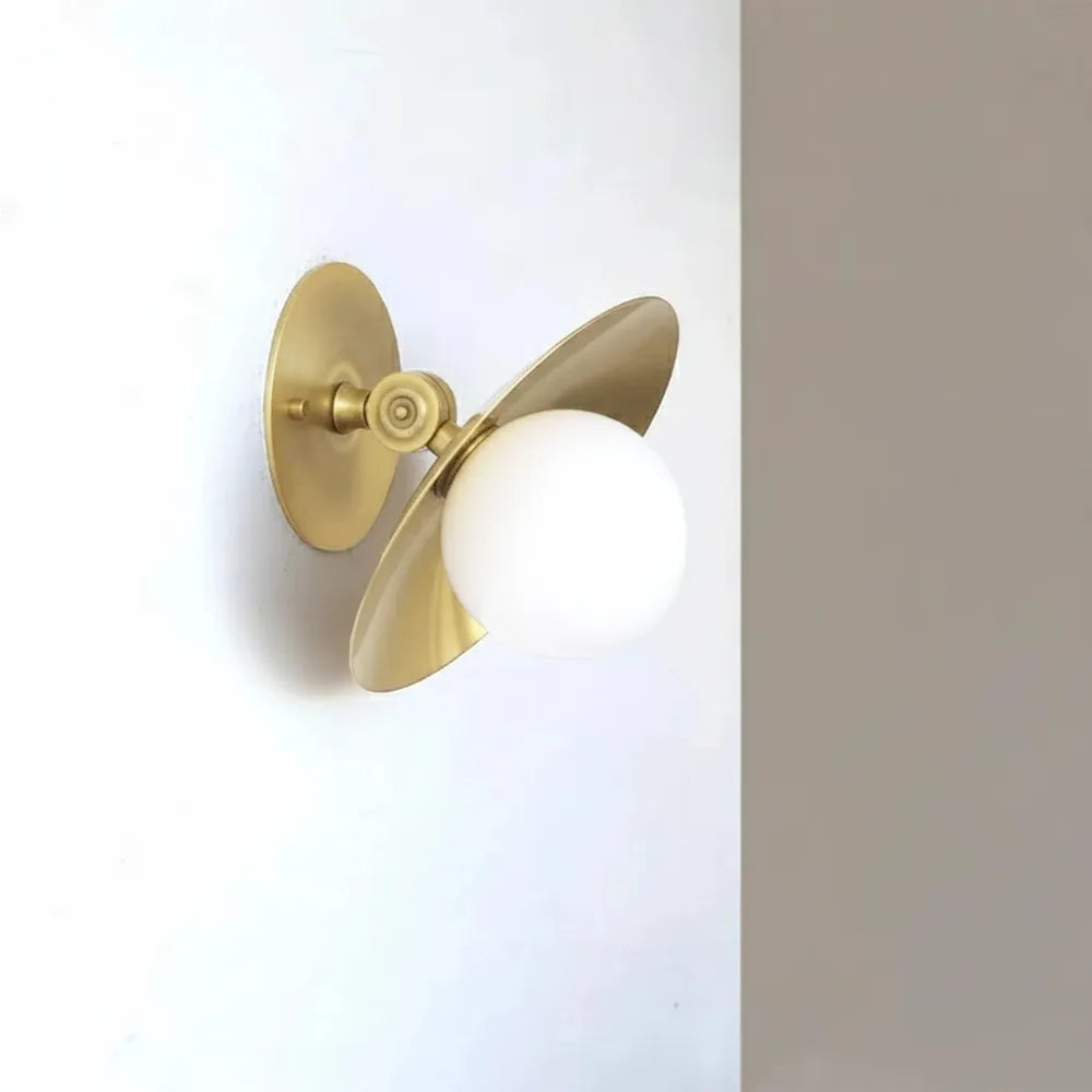 Modern Brass Disc Wall / Ceiling Lamp, Handmade Glass Light