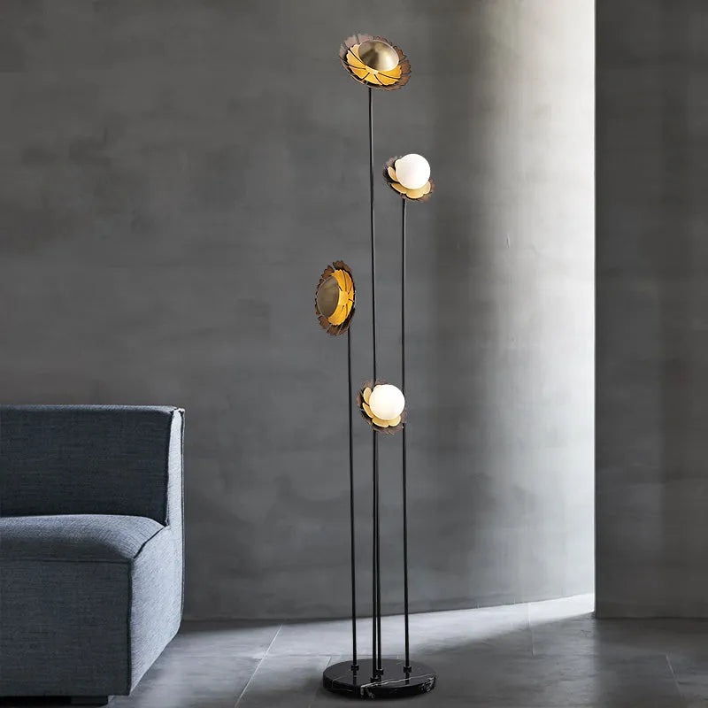 4-light modern in brass floor lamp