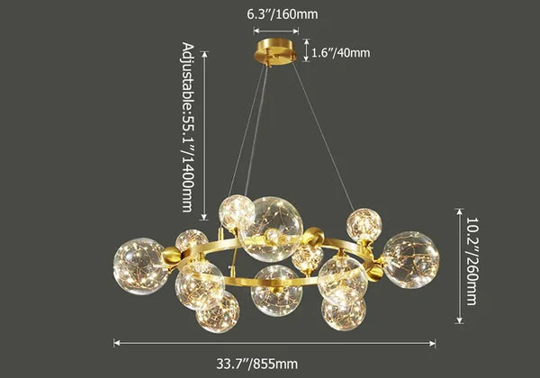 gold glass globe led chandelier lamp