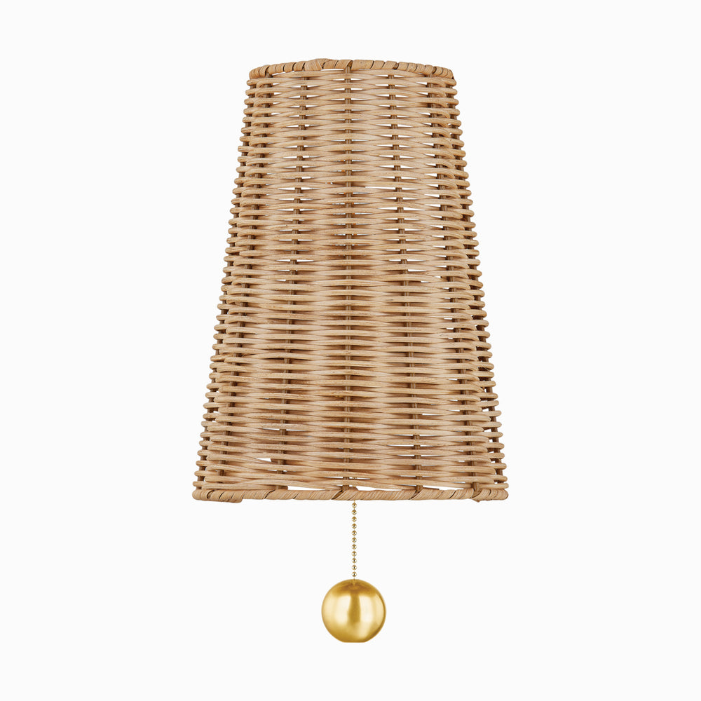 Naida Hand-Woven Rattan Wall Sconce with Aged Brass Pull
