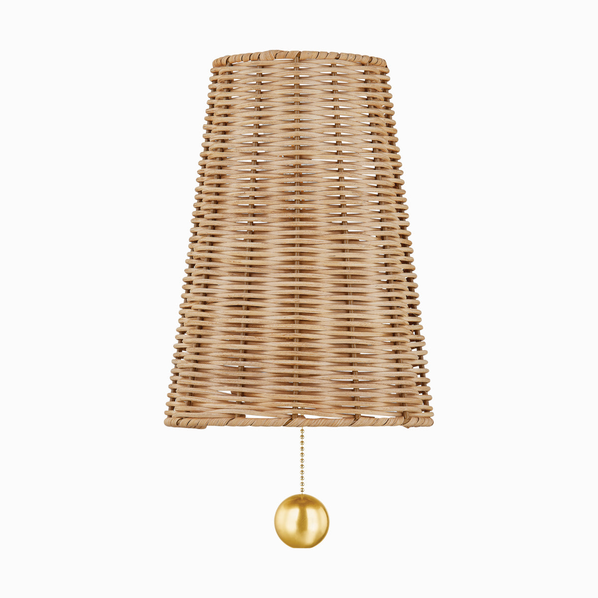 Naida Hand-Woven Rattan Wall Sconce with Aged Brass Pull