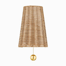Naida Hand-Woven Rattan Wall Sconce with Aged Brass Pull