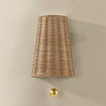 Naida Hand-Woven Rattan Wall Sconce with Aged Brass Pull