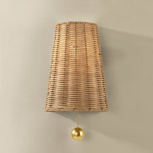 Naida Hand-Woven Rattan Wall Sconce with Aged Brass Pull