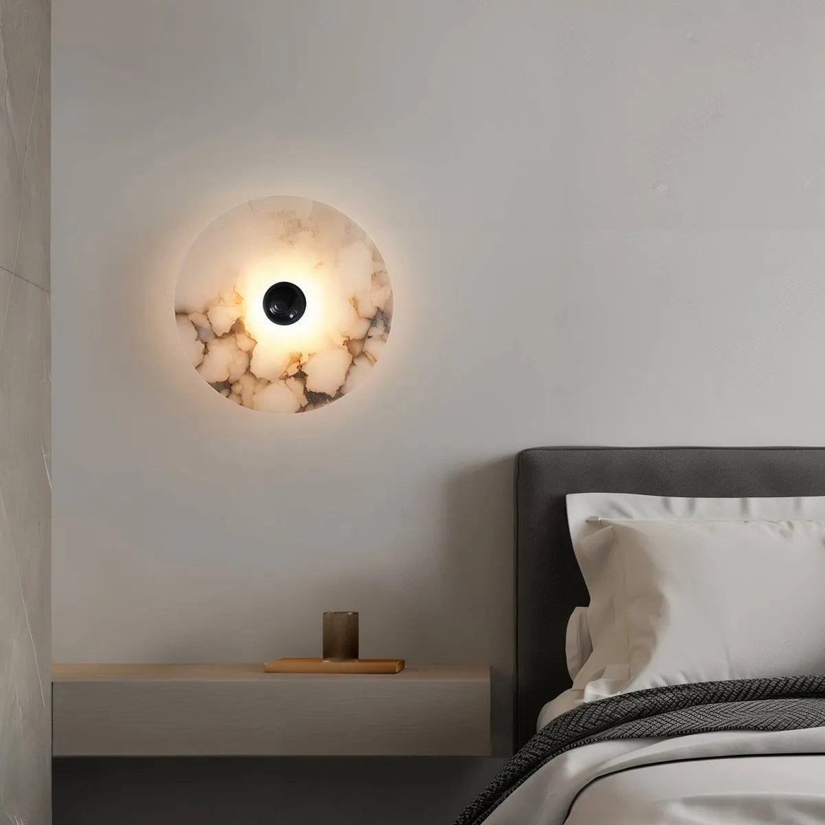 Nayra Round Alabaster Wall Sconce | Circular Wall Light with Diffused Output - View 5