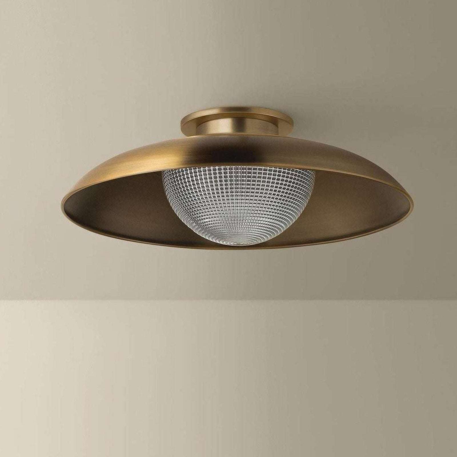 Patina Brass Prismatic Glass Semi Flush Ceiling Light