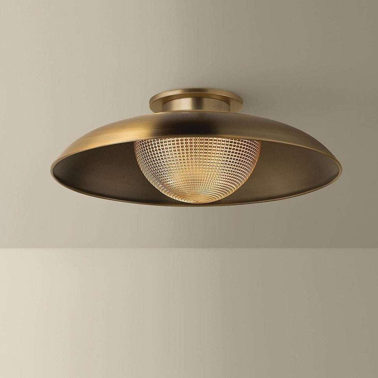 Patina Brass Prismatic Glass Semi Flush Ceiling Light