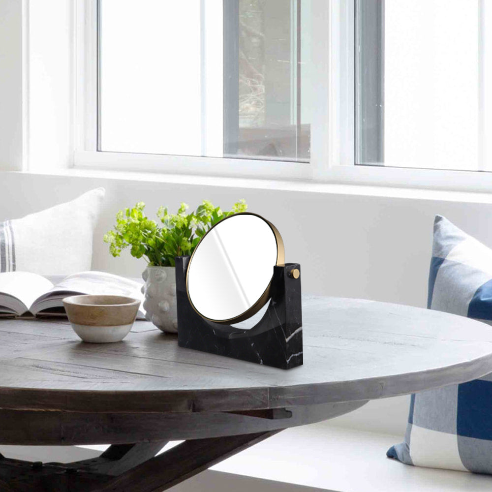 Pepe Marble and Brass Mirror featuring a luxurious marble base and a sleek brass frame, elegant design.