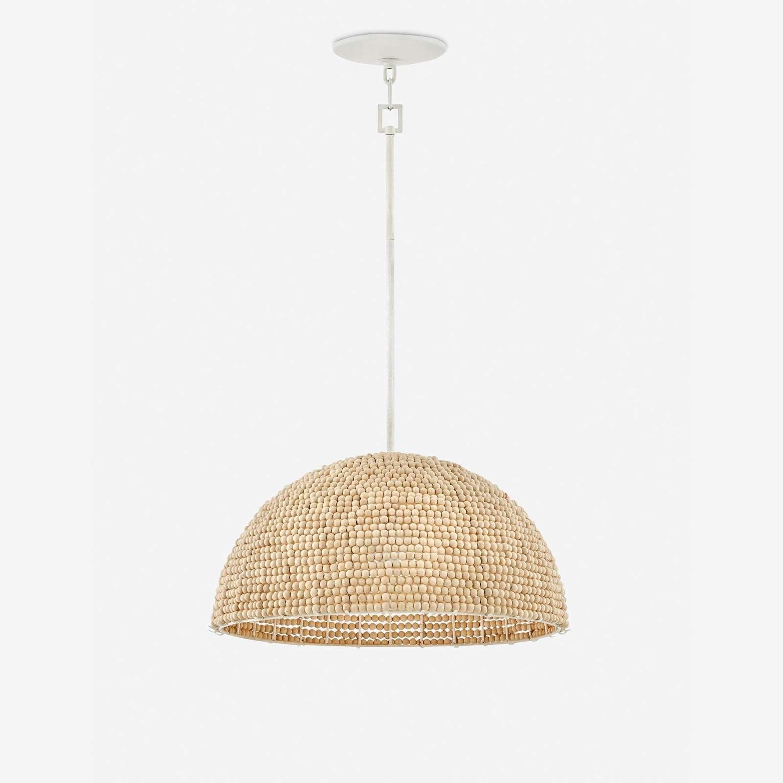 Raquel Woven Bead Dome Pendant Light handwoven artisan bead dome hanging light with warm dappled glow above dining table