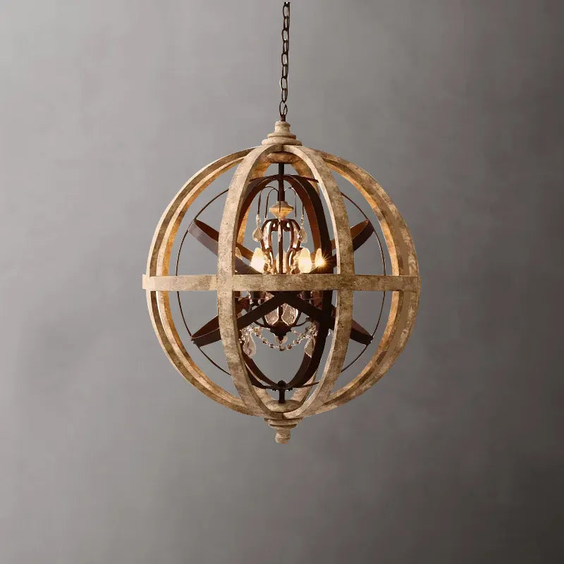 Vintage Retro Globe Weathered Wood Chandelier – Unique Globe and Wood Chandelier