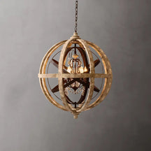 Vintage Retro Globe Weathered Wood Chandelier – Unique Globe and Wood Chandelier