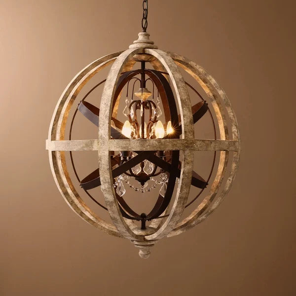 vintage weathered wood globe chandelier