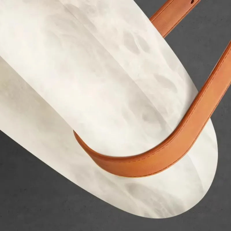Ring Alabaster Pendant Lamp with Leather Straps – Oslo Indoor Hanging Lamp
