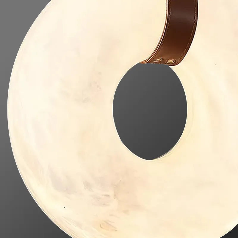 Ring Alabaster Pendant Lamp with Leather Straps – Oslo Indoor Hanging Lamp - View 2