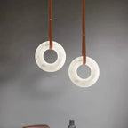 Ring Alabaster Pendant Lamp with Leather Straps – Oslo Indoor Hanging Lamp - View 3