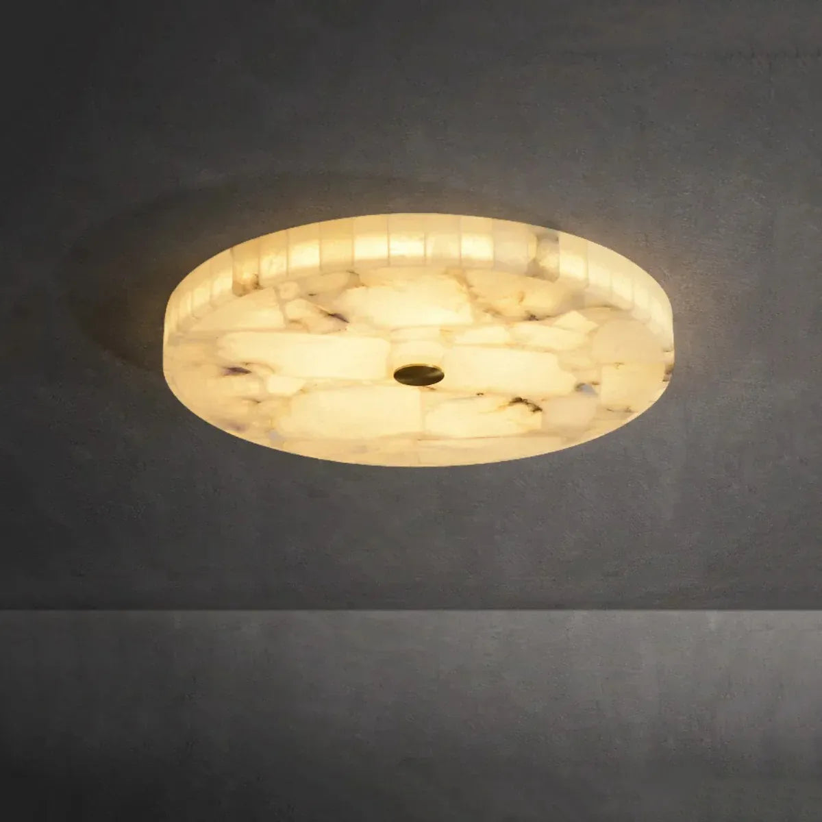 Round Alabaster Flush Mount Ceiling Light | Minimal Accent Lighting - View 2