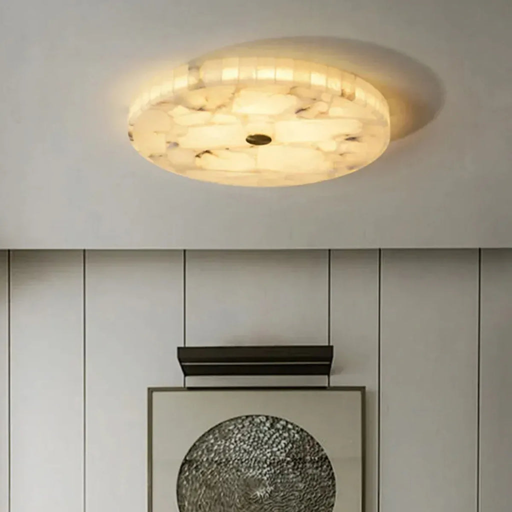 Round Alabaster Flush Mount Ceiling Light | Minimal Accent Lighting - View 4