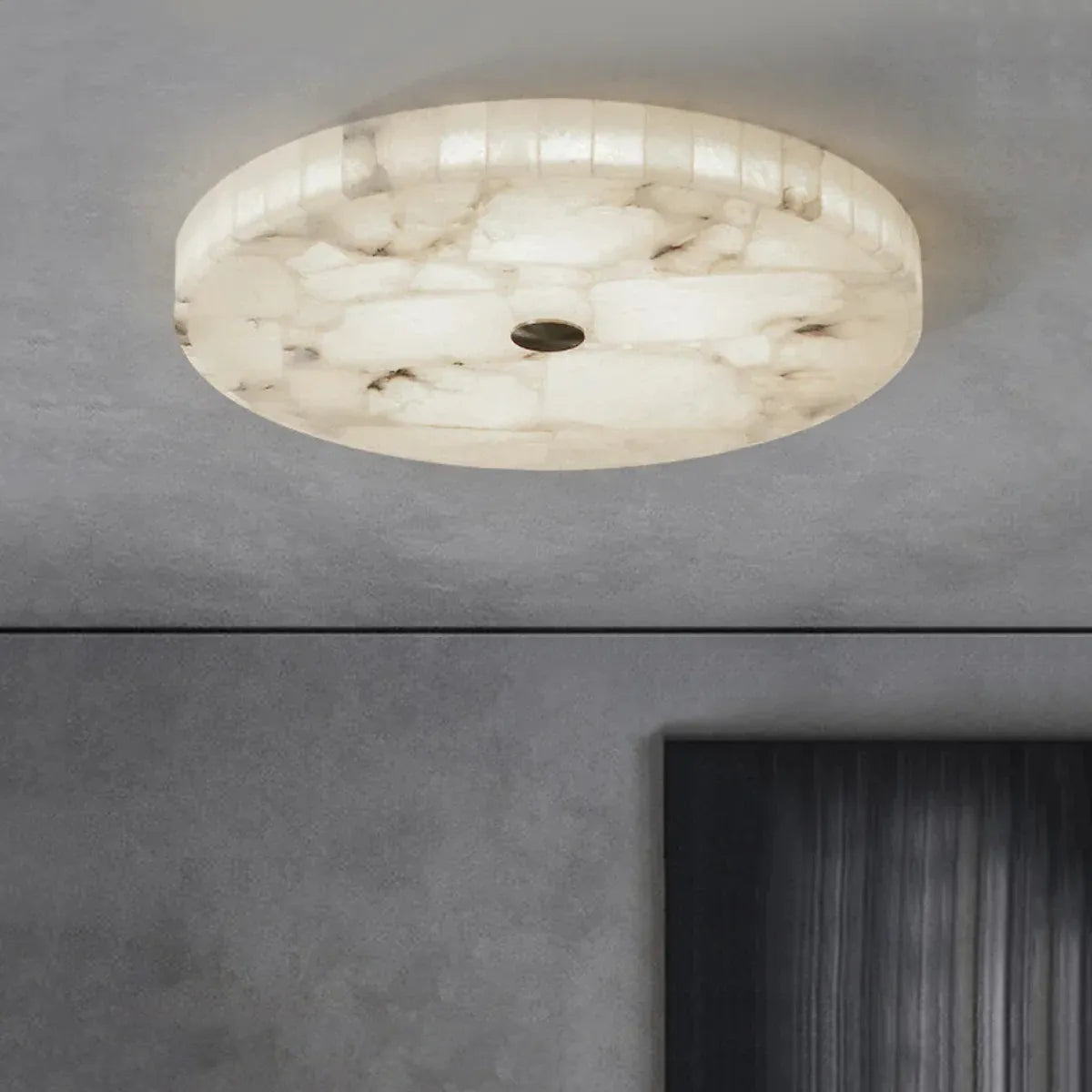 Round Alabaster Flush Mount Ceiling Light | Minimal Accent Lighting - View 5