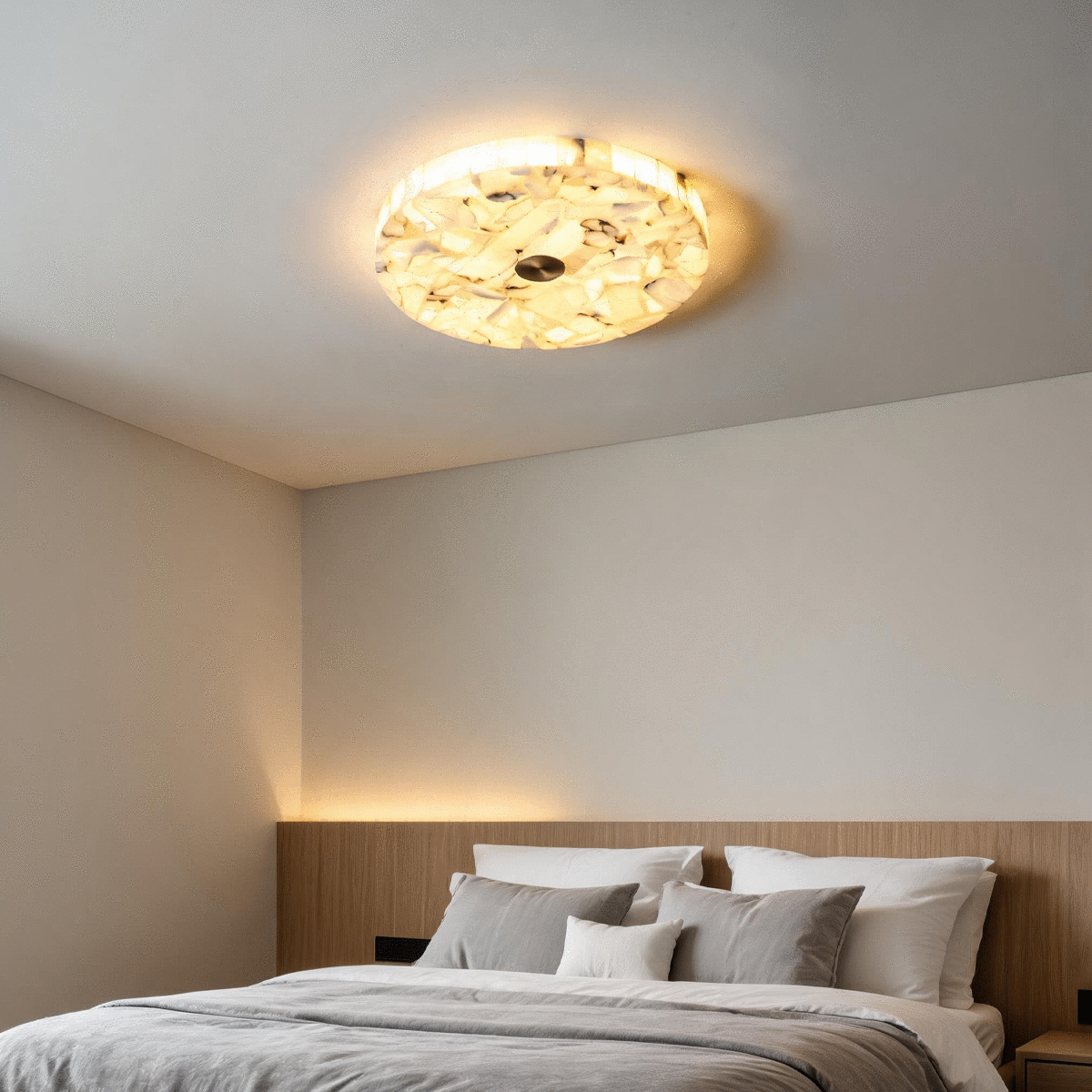 Round Alabaster Flush Mount Celing Light