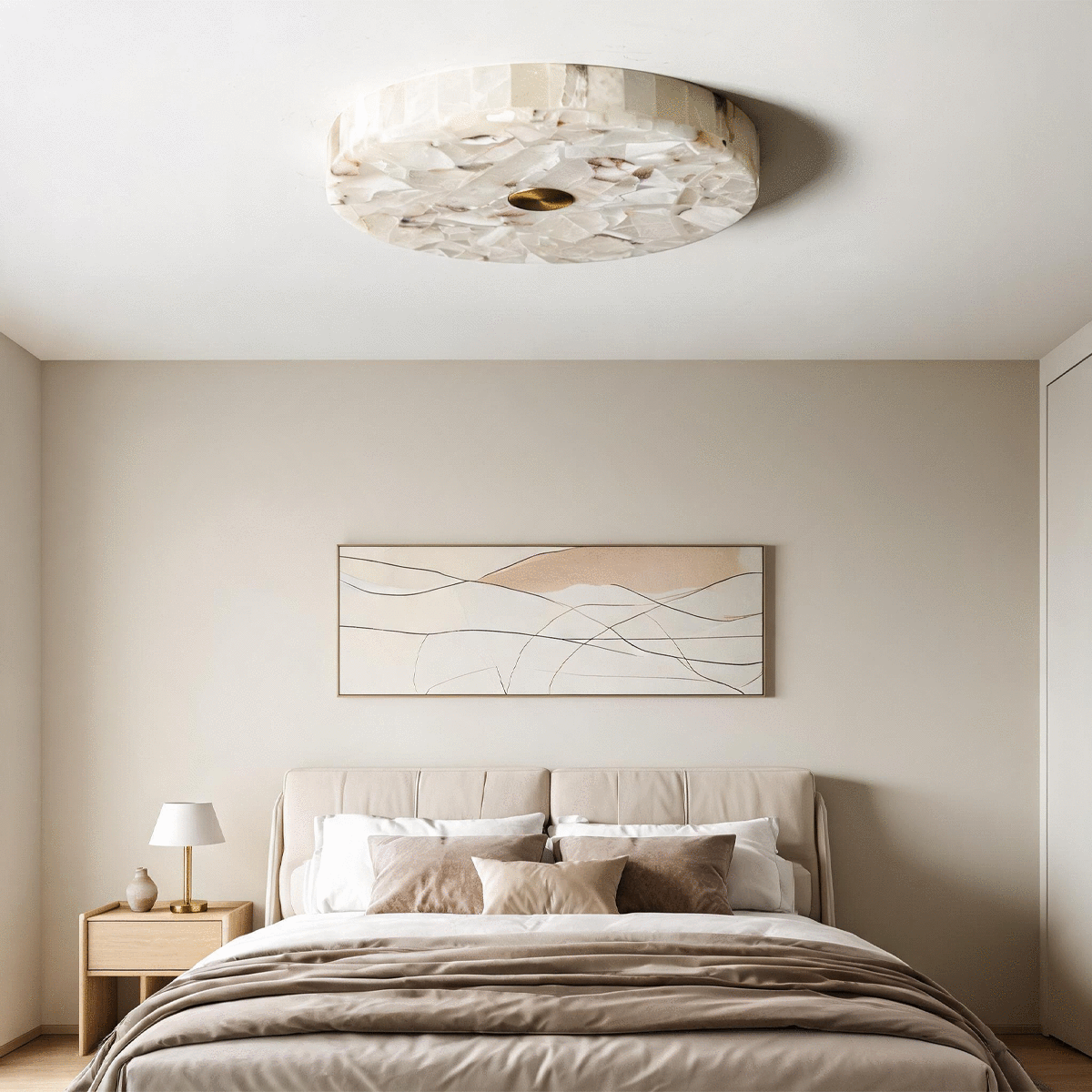 Round Alabaster Flush Mount Celing Light