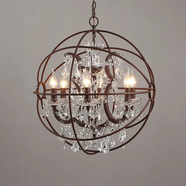 crystal metal orb chandelier