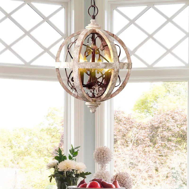 wood globe chandelier