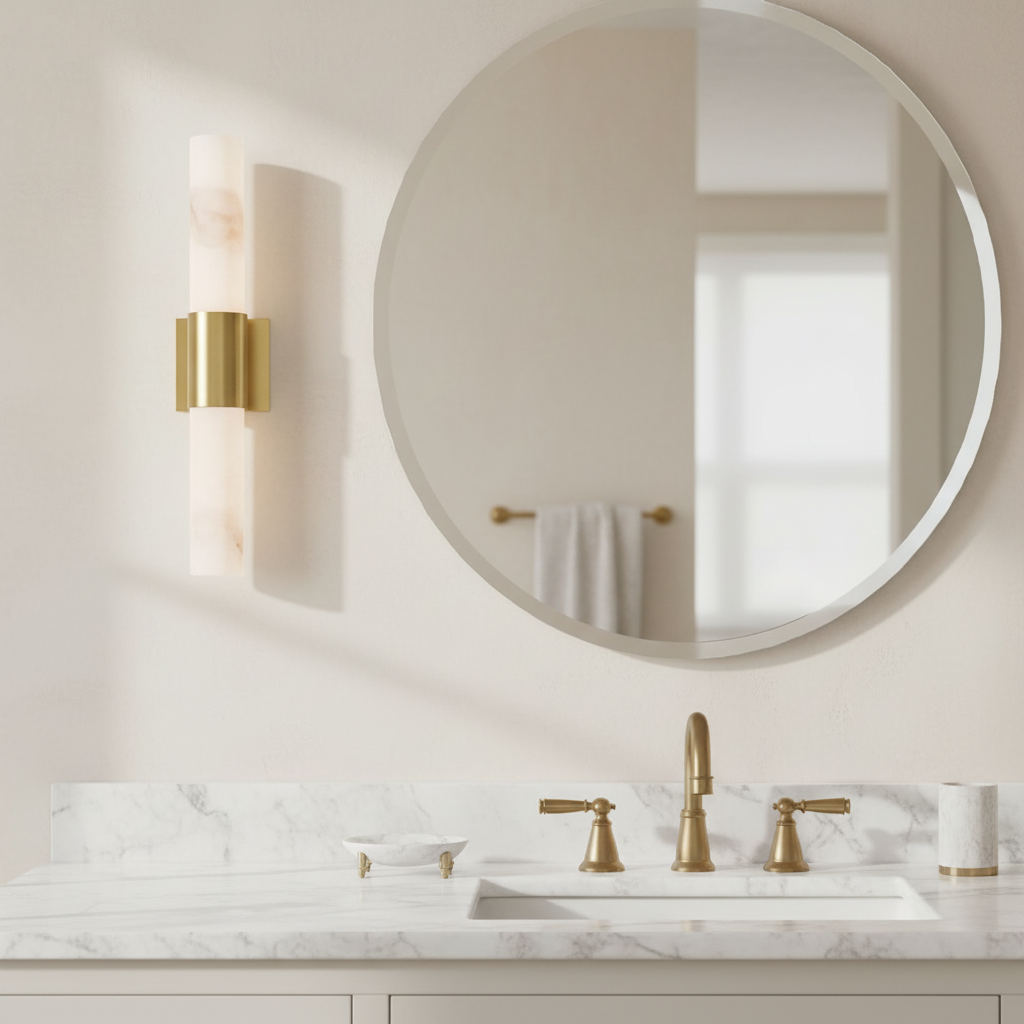 Slim Alabaster Wall Sconce in a styled interior — Josenart Lighting