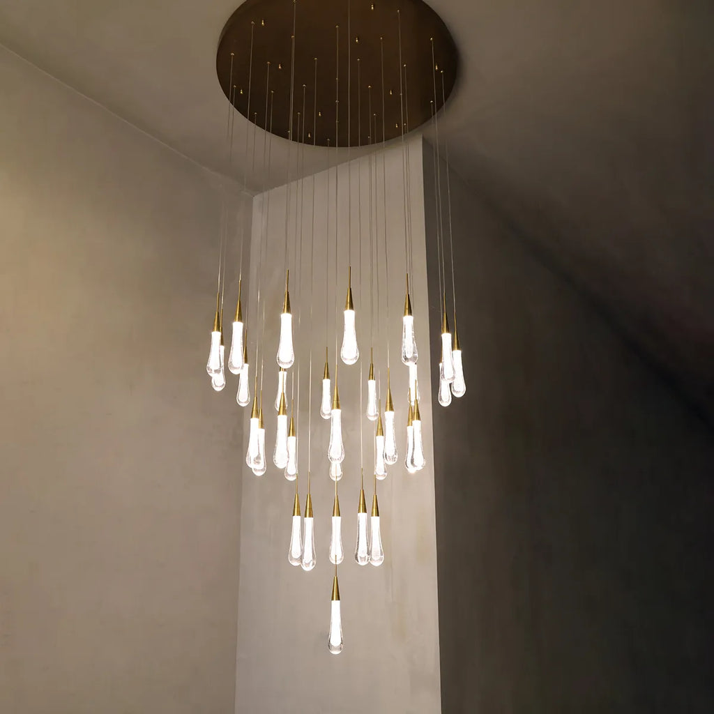 solitaire raindrop round chandelier – modern crystal round lighting fixture