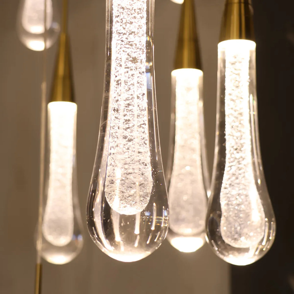 solitaire raindrop round chandelier – modern crystal round lighting fixture