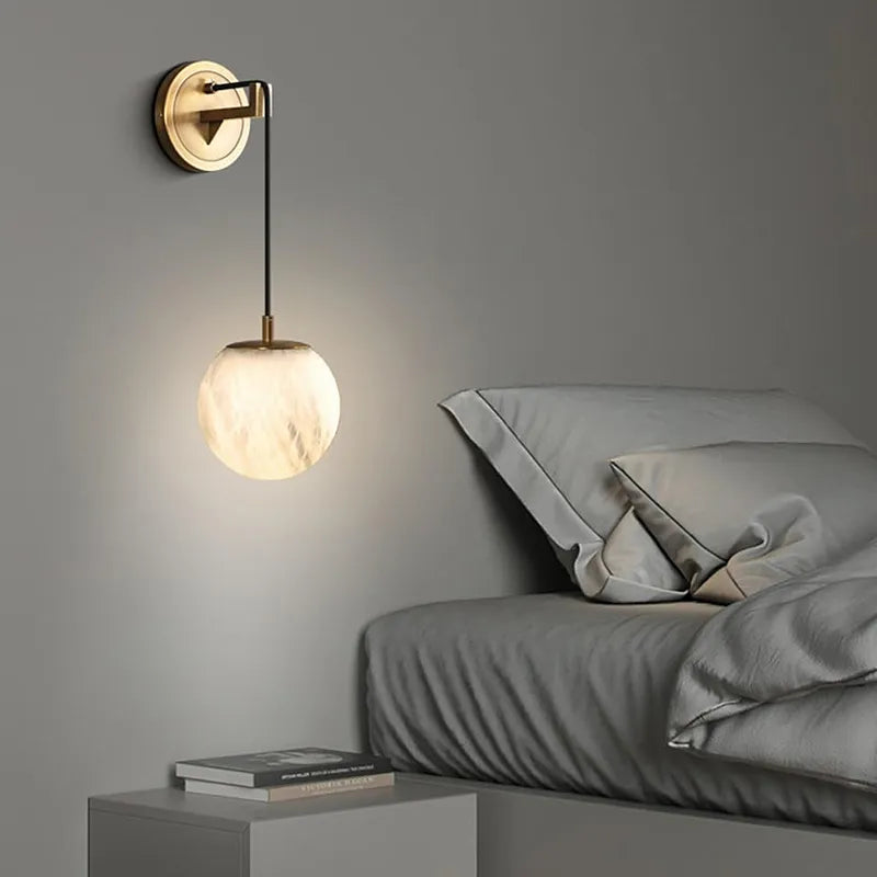 Spherical Alabaster Wall Lamp in Natural Brass | Refined Accent Lighting - View 2