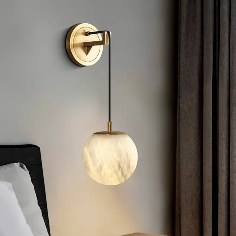 Spherical Alabaster Wall Lamp in Natural Brass | Refined Accent Lighting - View 3