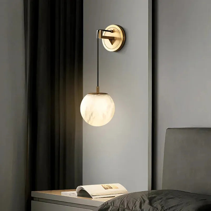 Spherical Alabaster Wall Lamp in Natural Brass | Refined Accent Lighting - View 4