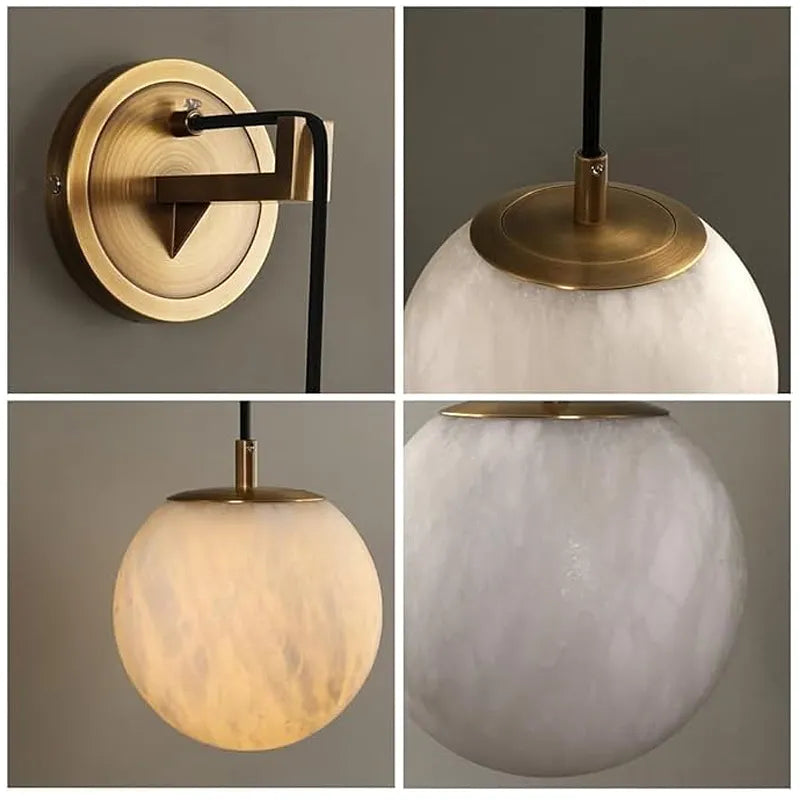 Spherical Alabaster Wall Lamp in Natural Brass | Refined Accent Lighting - View 5