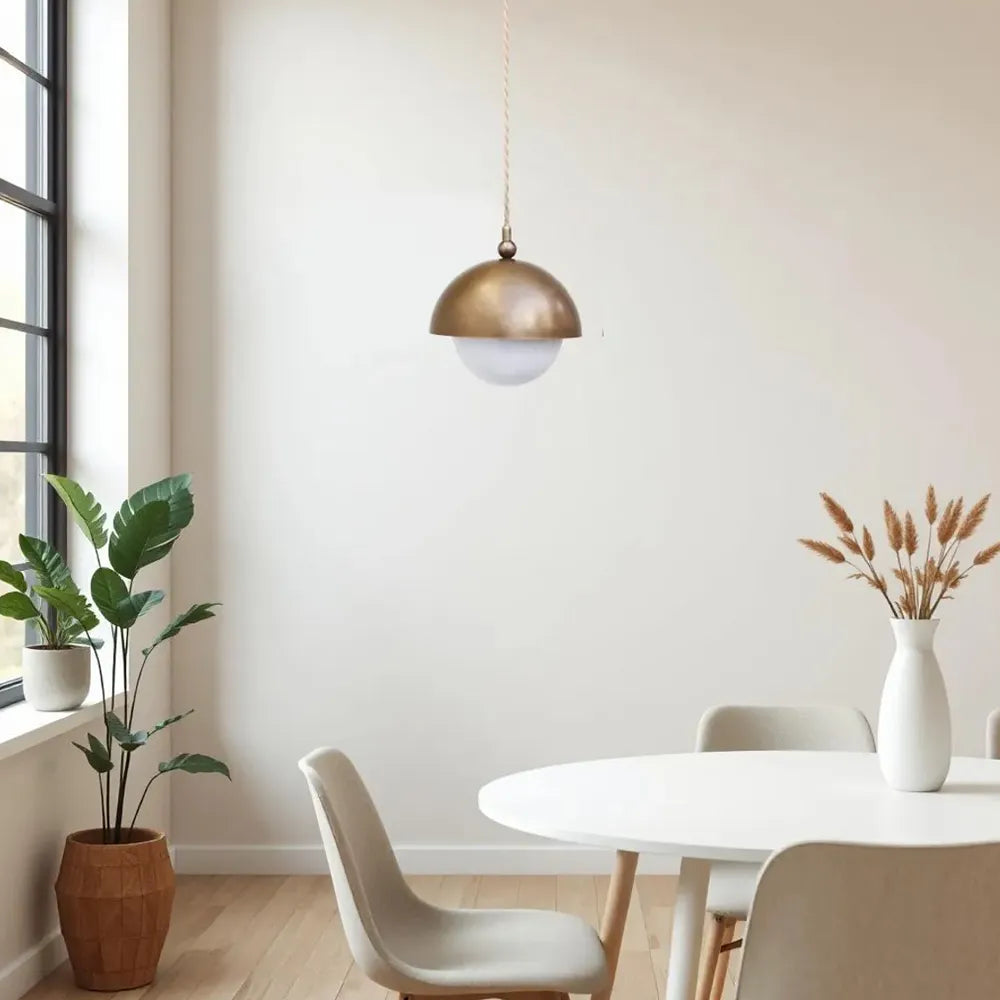 Modern Brass Chandelier – Spherical Glass Pendant for Kitchen Island