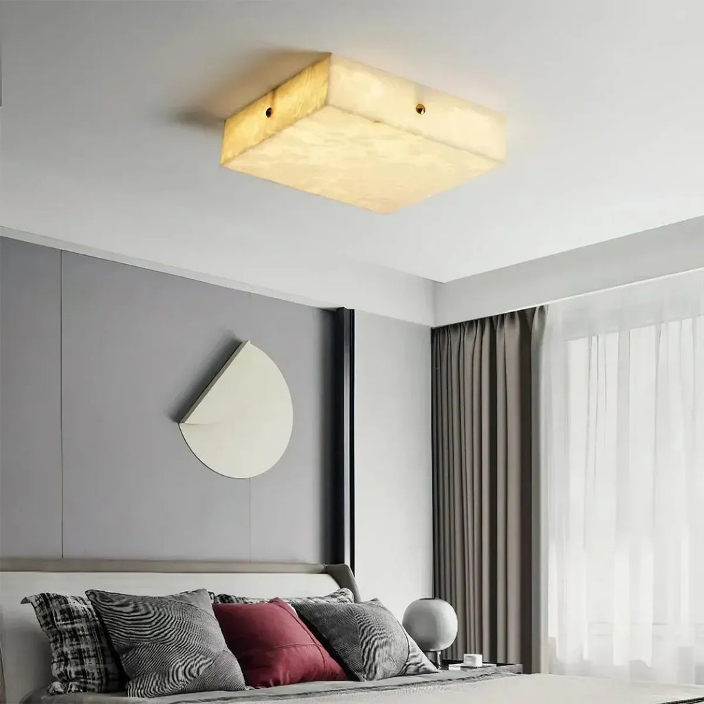 Square Alabaster Ceiling Light – Minimalist Indoor Lighting for Bedroom - View 3