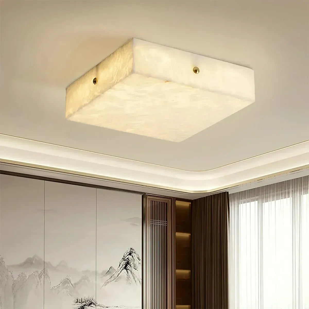 Square Alabaster Ceiling Light – Minimalist Indoor Lighting for Bedroom - View 4