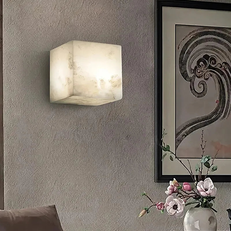 Square Alabaster Wall Sconce | Geometric Accent Lighting - View 3