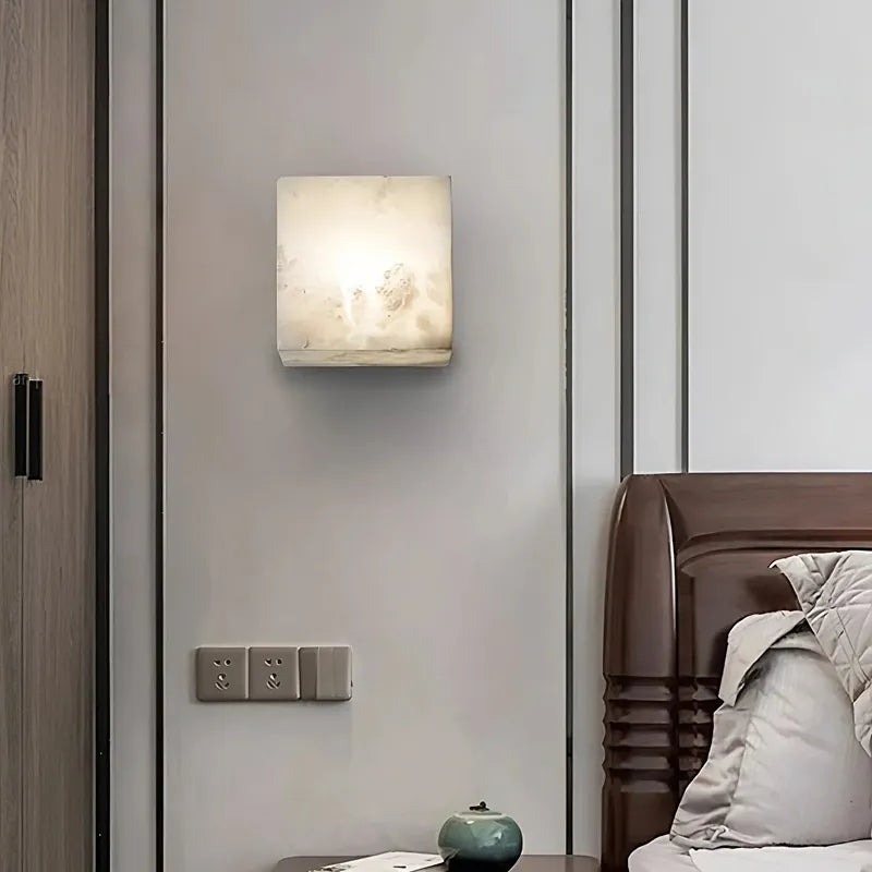 Square Alabaster Wall Sconce | Geometric Accent Lighting - View 4