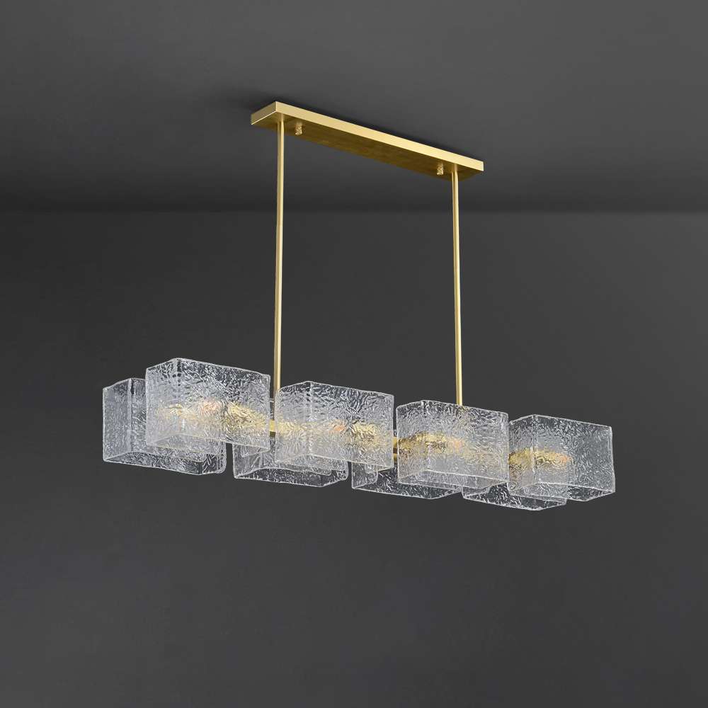 lights hanging over island